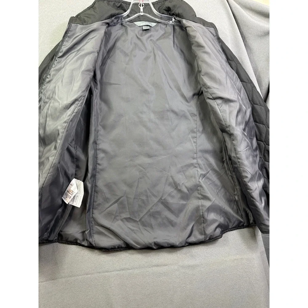 Eddie Bauer Women Black Diamond Quilted Full Zip Jacket Coat Mock Neck Pockets L